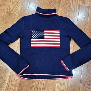 Vintage American Flag Navy Turtleneck Sweater Size XS
